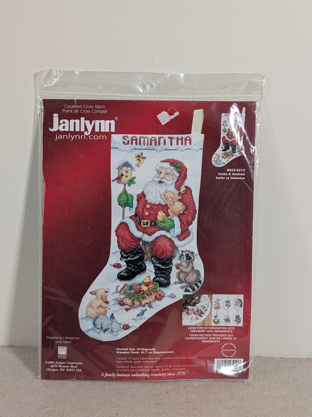 Janlynn Christmas Stocking Santa & Animals Cross Stitch Kit #023-0210 2004 NEW